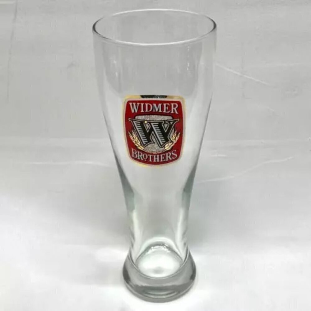 Widmer Brothers Pilsner Glass 9” Beer Stein‎ Clear Red White Black Gold Logo GUC